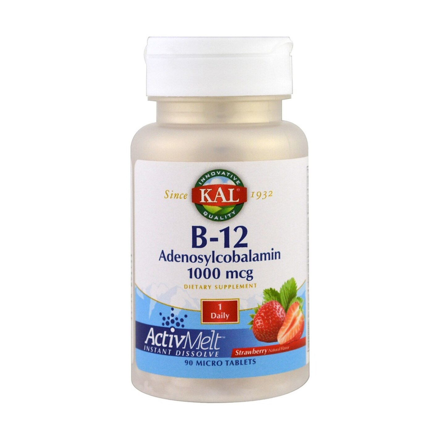 Вітамін B-12 KAL B-12 Adenosylcobalamin зі смаком полуниці 1000 мкг, 90 мікротаблеток